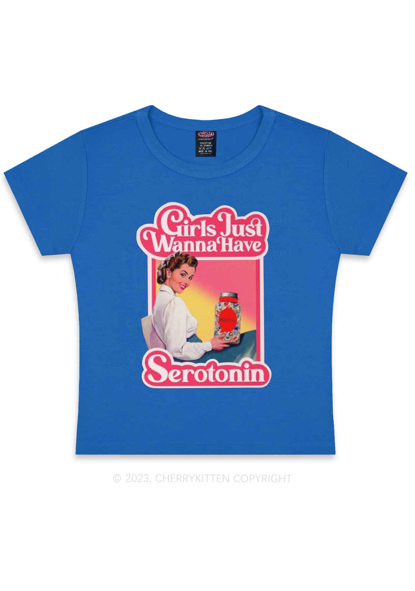 Girls Just Wanna Have Serotonin Y2K Baby Tee Cherrykitten