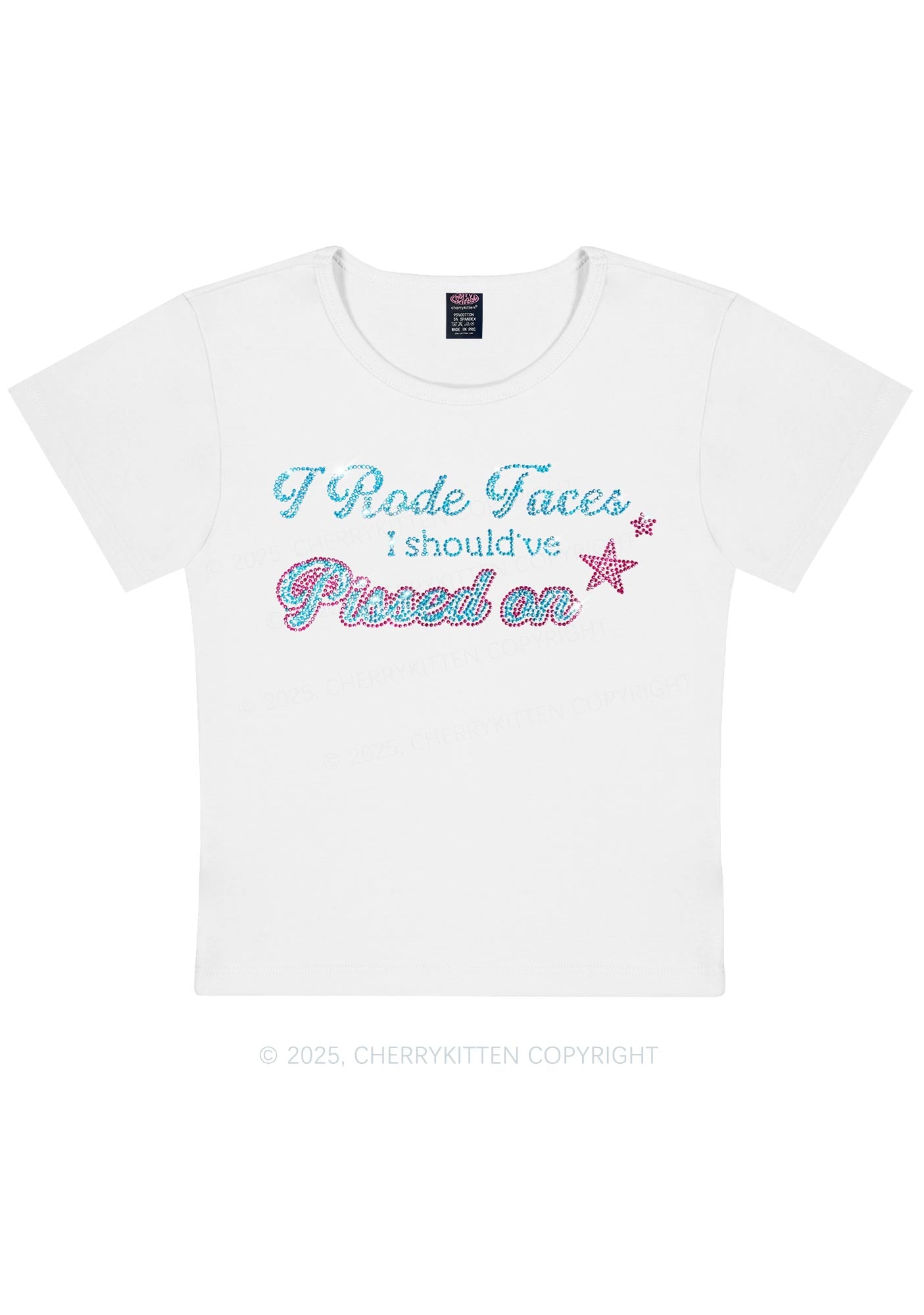 Rhinestone I Rode Faces Y2K Baby Tee Cherrykitten