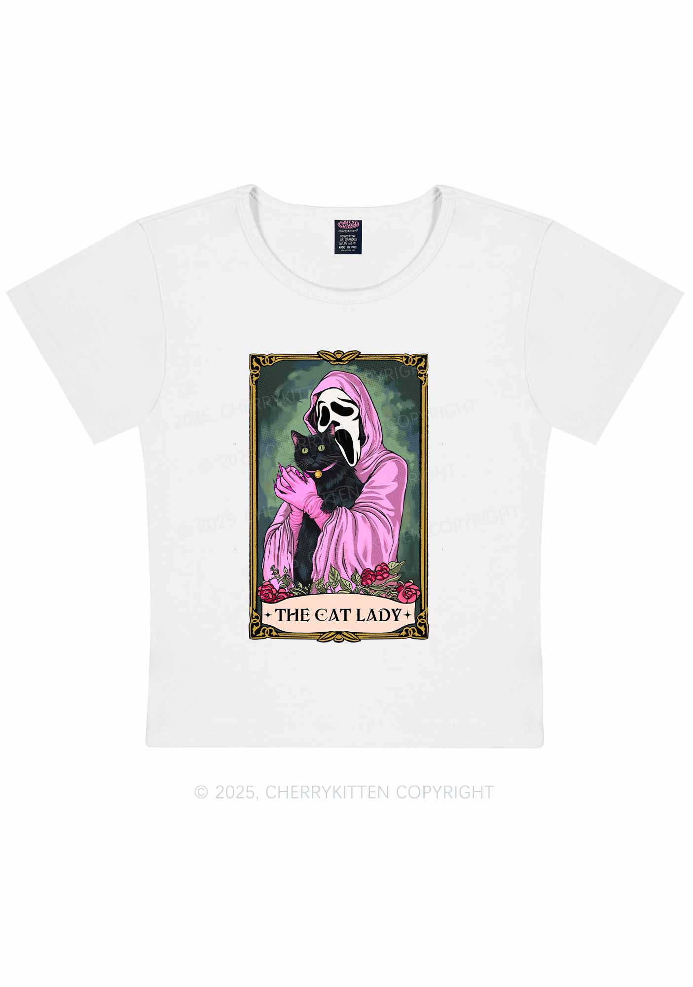 Halloween The Skull Cat Lady Y2K Baby Tee Cherrykitten