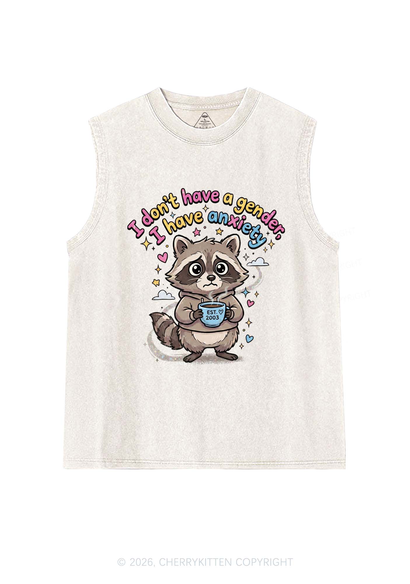 Raccoon I dont Have A Gender Pride Y2K Washed Muscle Tank Cherrykitten