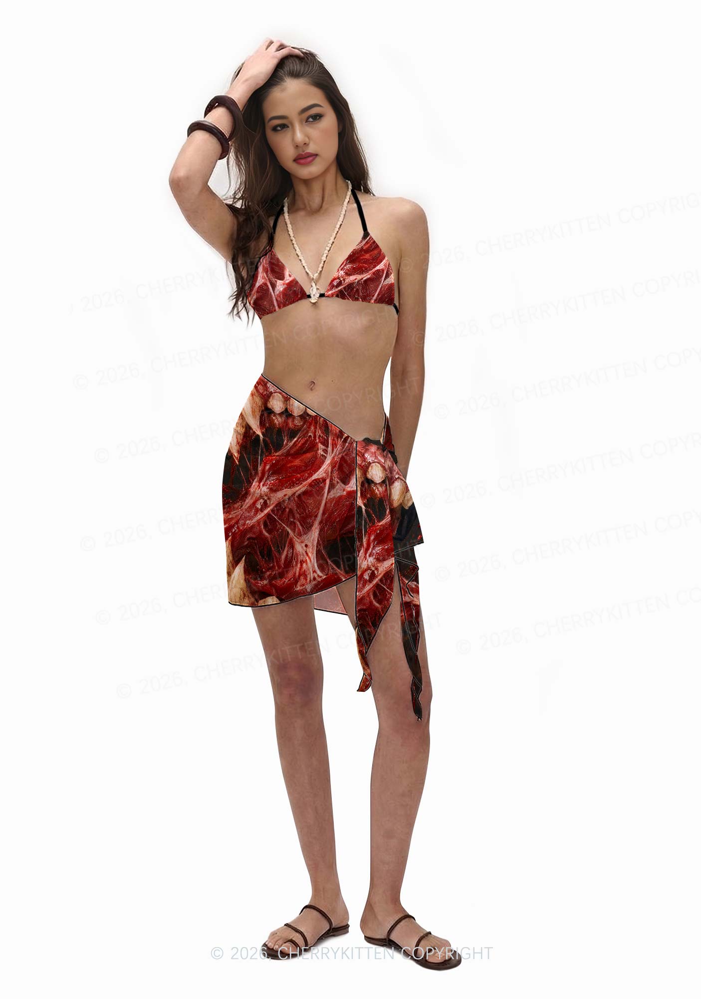 Halloween Blood Fangs Y2K Print Bikini Set Cherrykitten