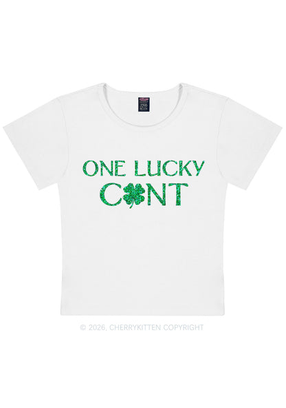 Glitter One Lucky Cxxt St Patricks Y2K Baby Tee Cherrykitten