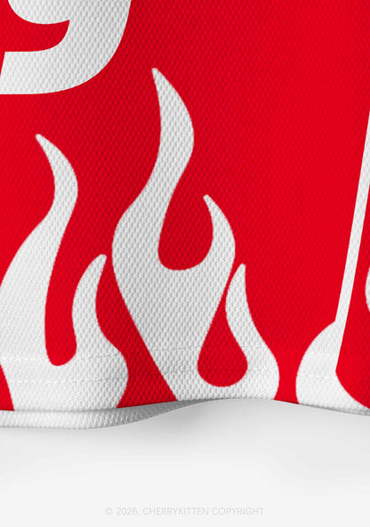 Red Flame Overstimulated Y2K Crop Sport Jersey Shirts Cherrykitten