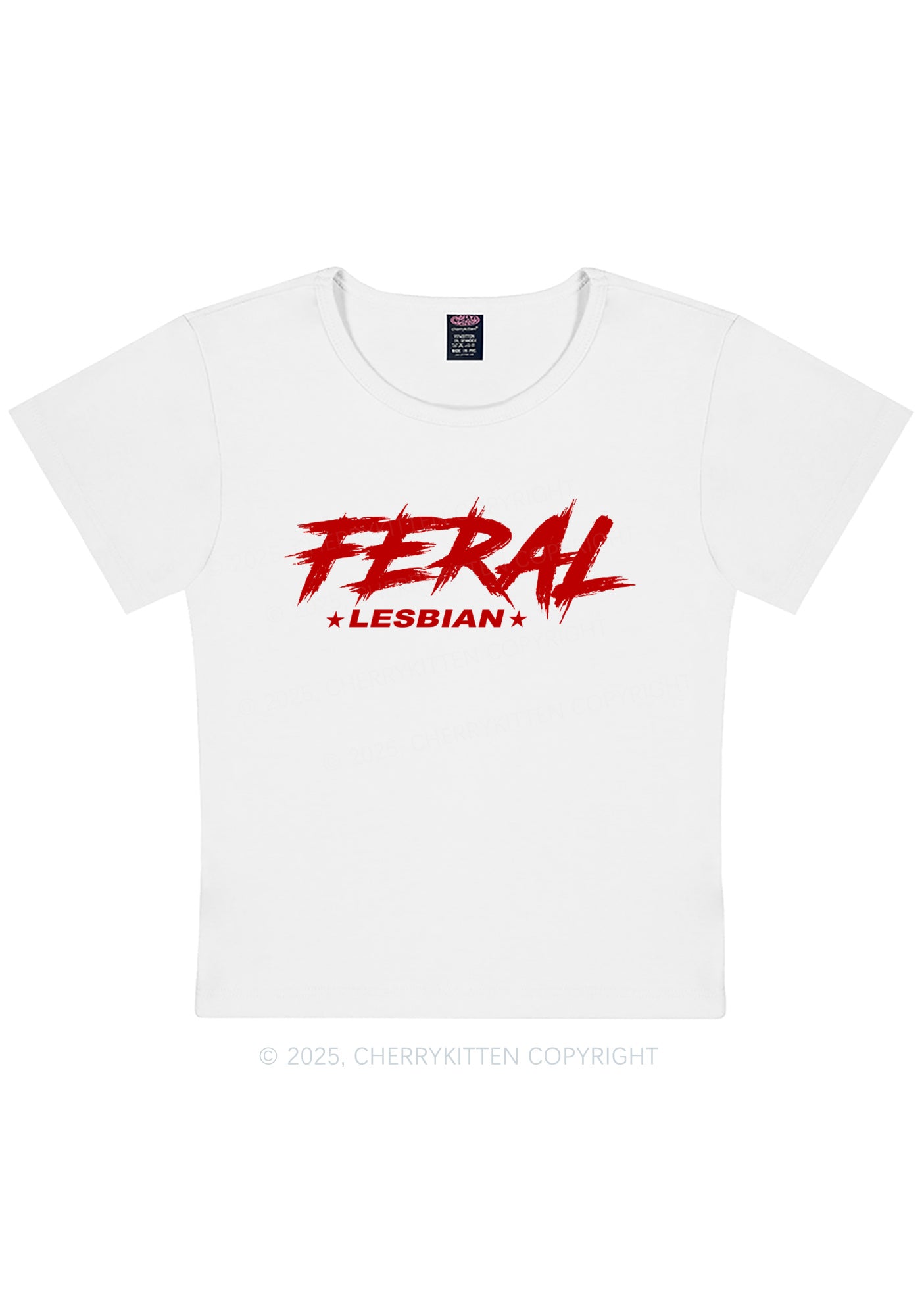 Feral Lesbian Pride Y2K Baby Tee Cherrykitten