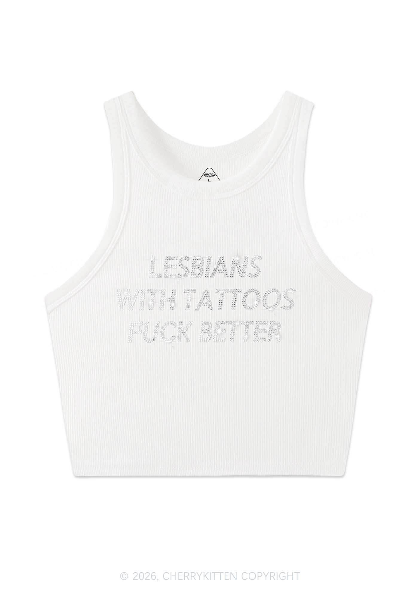 Rhinestone Lesbians With Tattoos Fxxk Better Pride Y2K Crop Tank Top Cherrykitten