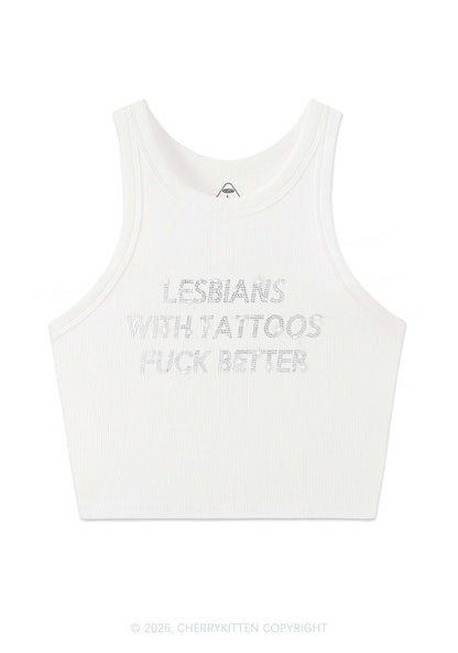 Rhinestone Lesbians With Tattoos Fxxk Better Pride Y2K Crop Tank Top Cherrykitten