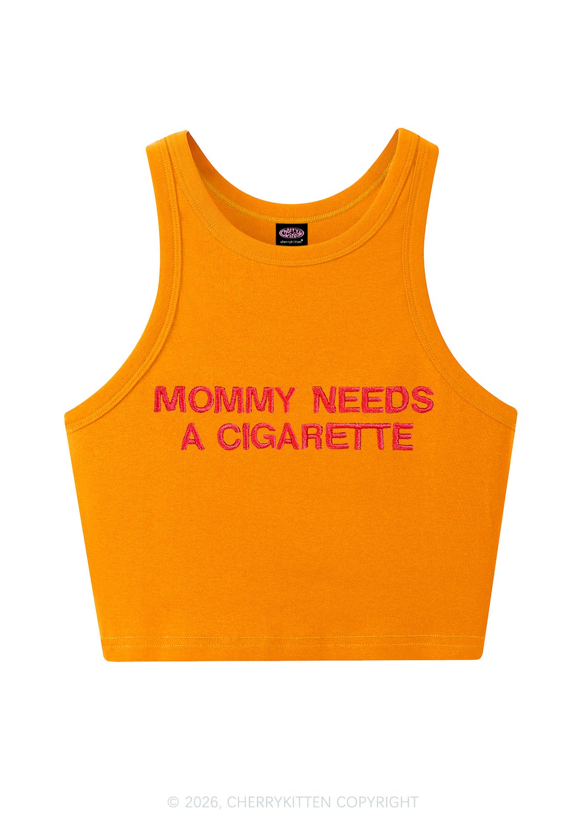 Embroidered Mommy Needs A Cigarette Y2K Crop Tank Top Cherrykitten