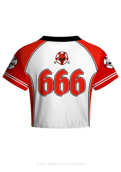 Halloween Satan Loves You Heart Y2K Crop Football Jersey Shirts Cherrykitten