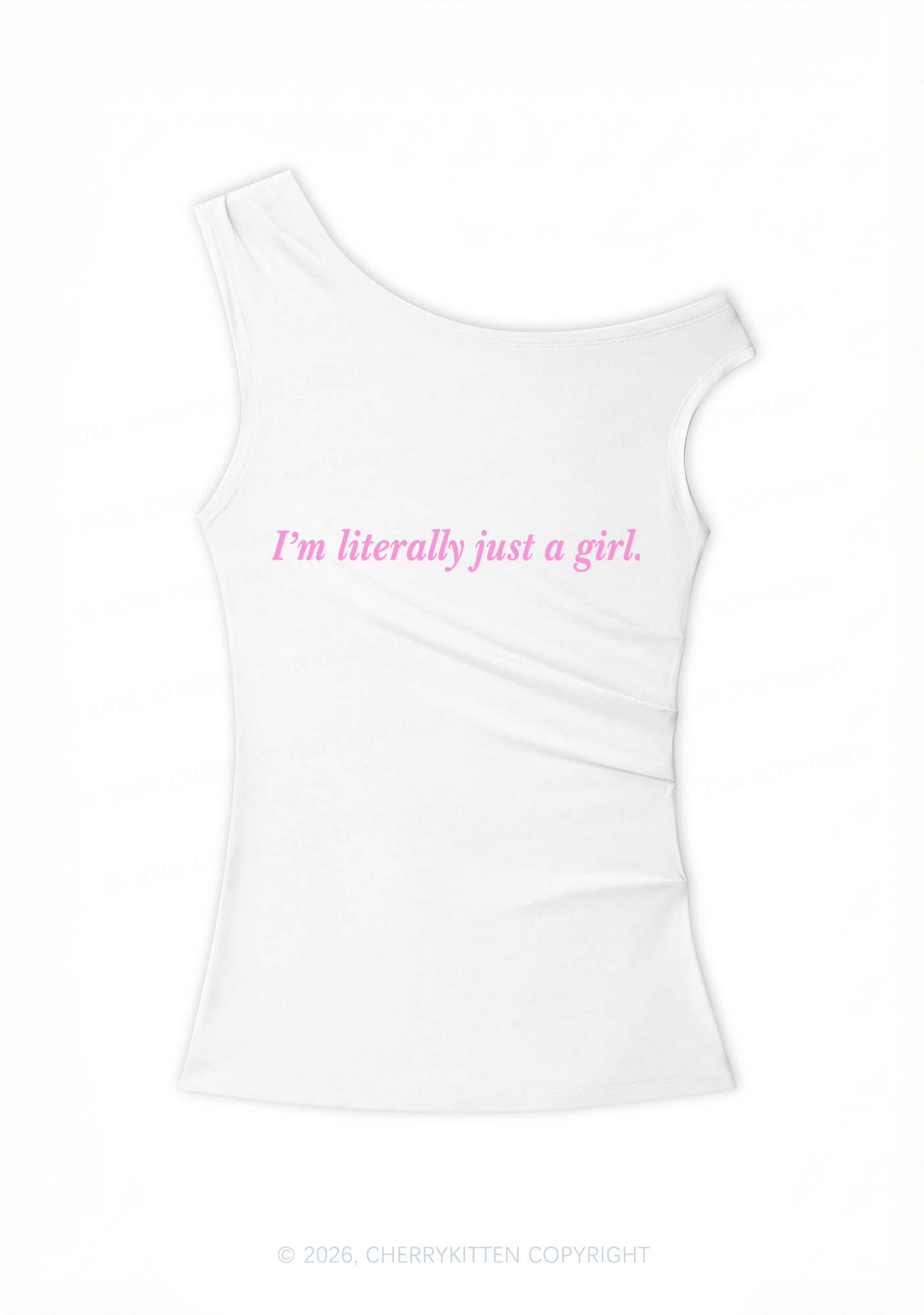 Literally Just A Girl Y2K Off Shoulder Tank Top Cherrykitten