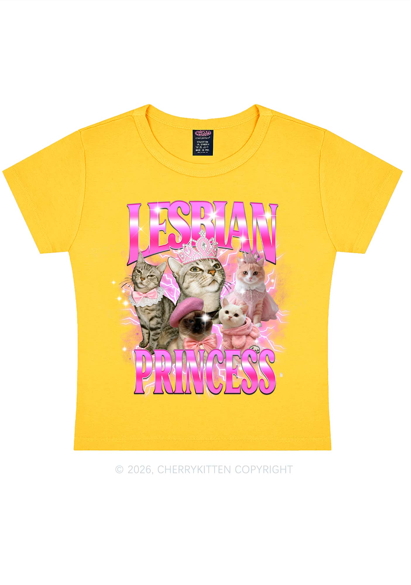 Lesbian Princess Cats Y2K Baby Tee Cherrykitten