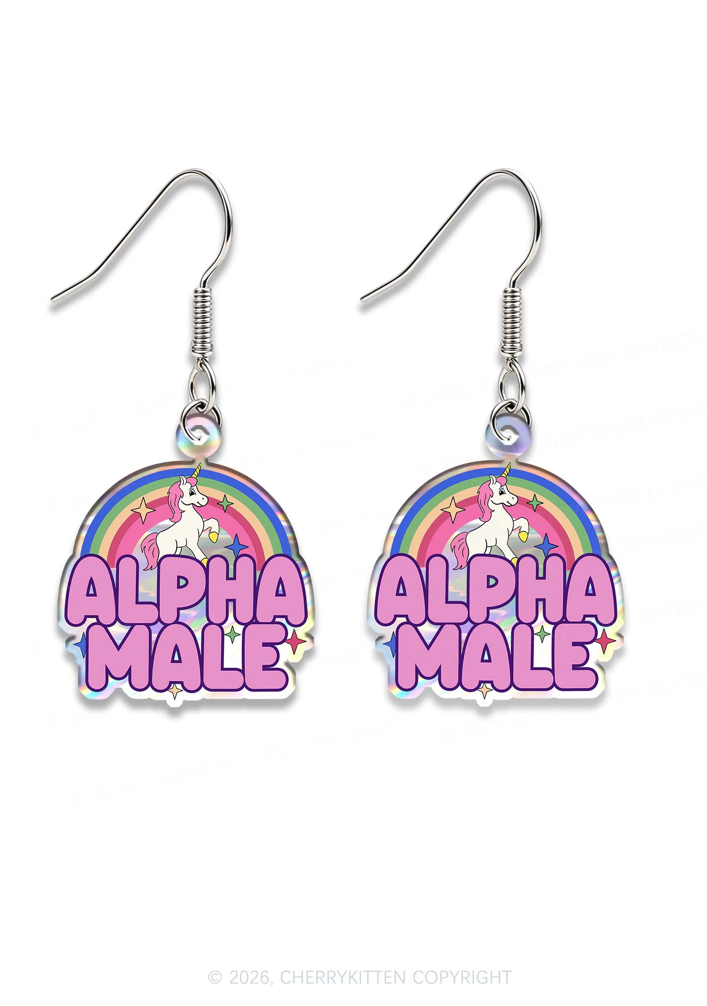 Rainbow Unicorn Alpha Male Y2K Acrylic Earrings Cherrykitten