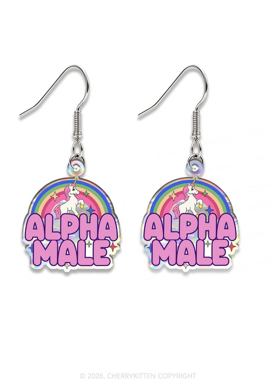 Rainbow Unicorn Alpha Male Y2K Acrylic Earrings Cherrykitten