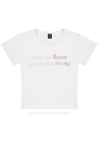 Rhinestone Smoke Like Marley Y2K Baby Tee Cherrykitten