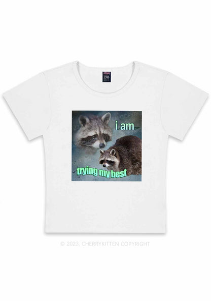Curvy I Am Trying My Best Raccoon Y2K Baby Tee Cherrykitten