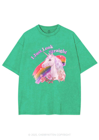 Look Straight Unicorn Pride Y2K Shirts Washed Tee Cherrykitten