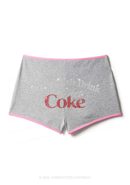Rhinestone Pretty Girls Drink Diet Coke Y2K Booty Shorts Cherrykitten
