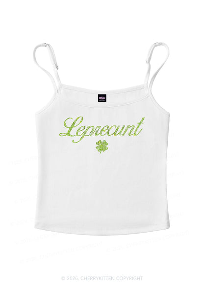 Rhinestone Leprecunt St Patricks Y2K Spaghetti Strap Cami Cherrykitten