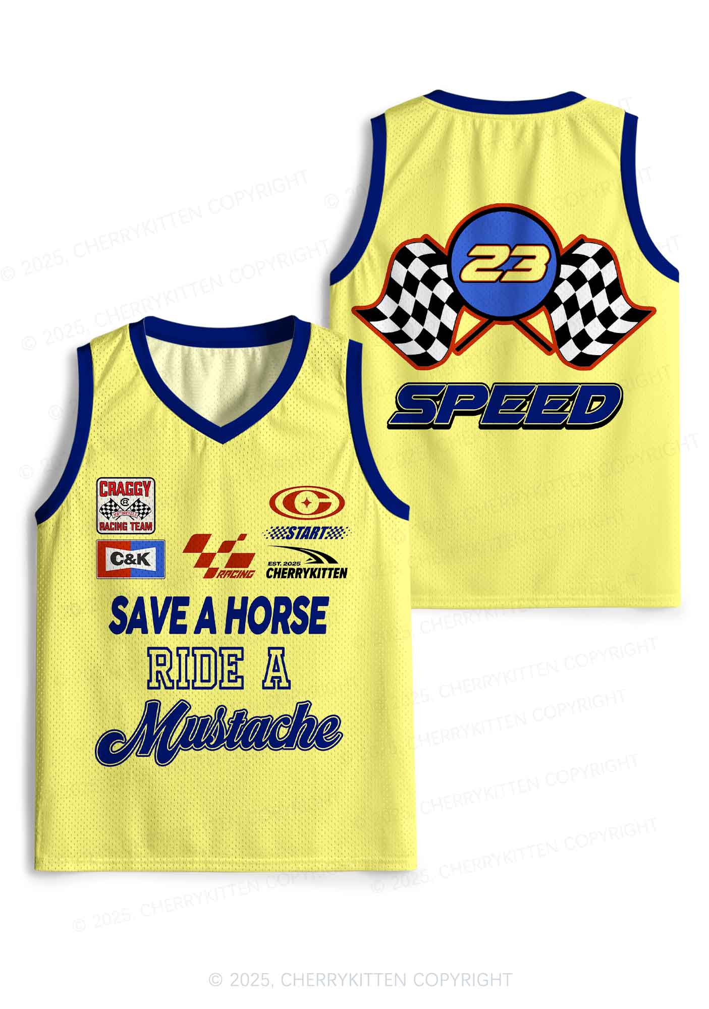 Custom Yellow Ride A Mustache Y2K Sport Jersey Tank Cherrykitten
