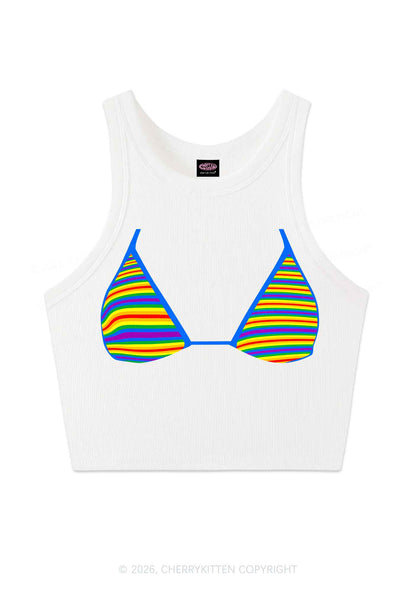 Rainbow Stripe Bra Pride Y2K Crop Tank Top Cherrykitten