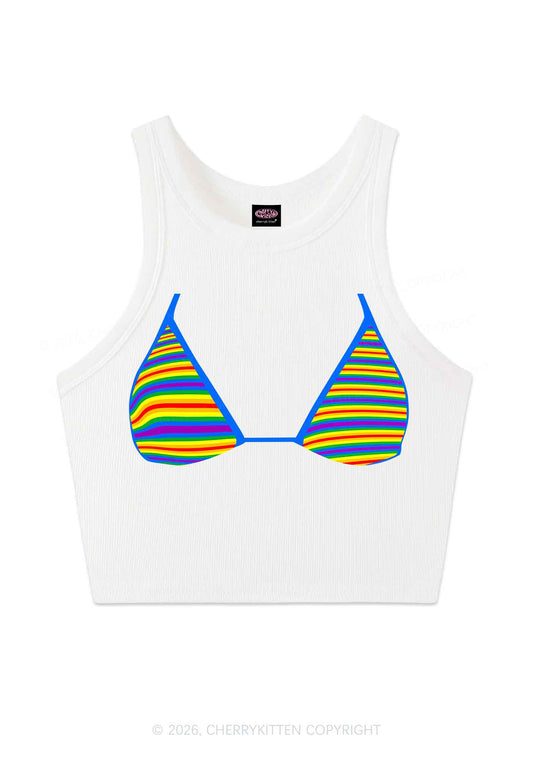 Rainbow Stripe Bra Pride Y2K Crop Tank Top Cherrykitten