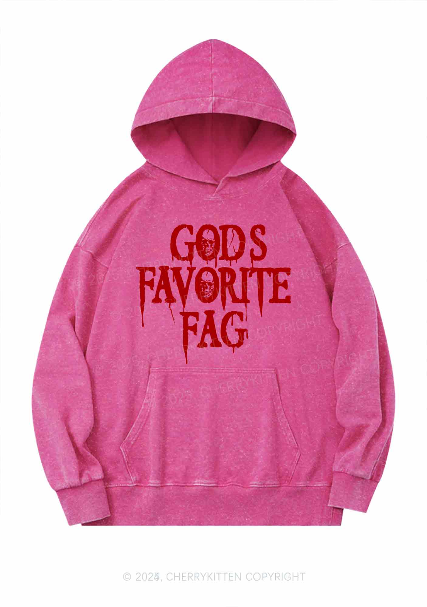 Halloween Gods Favorite Fag Pride Y2K Washed Hoodie Cherrykitten