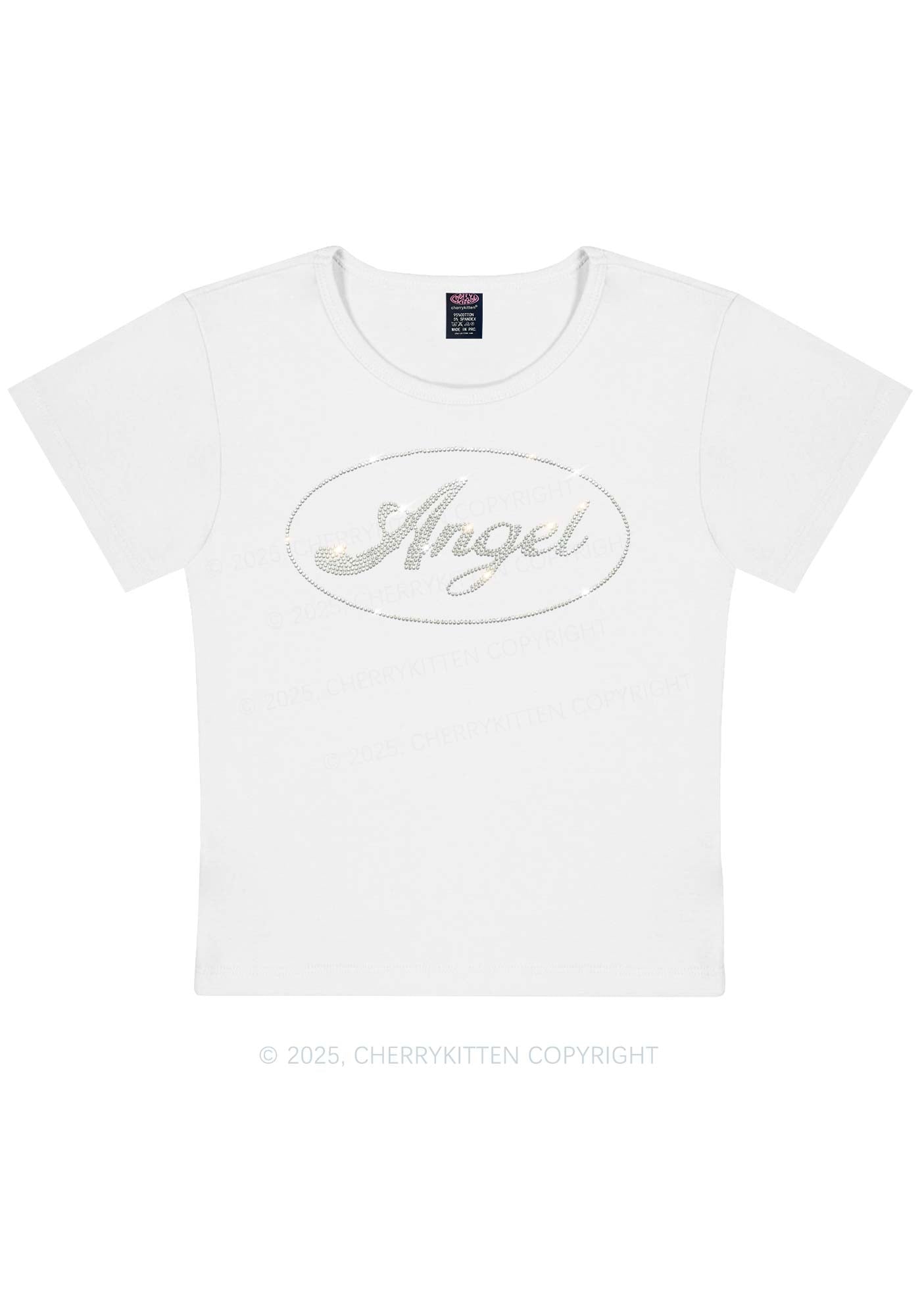 Rhinestone Angel Y2K Baby Tee Cherrykitten
