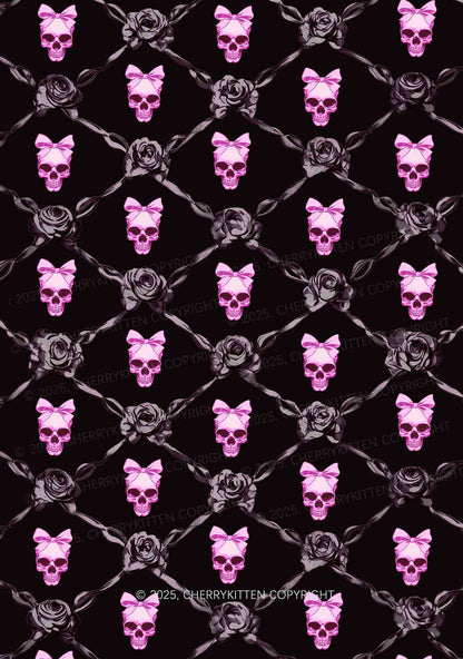 Halloween Pink Skull Y2K Print Midi Skirt Cherrykitten