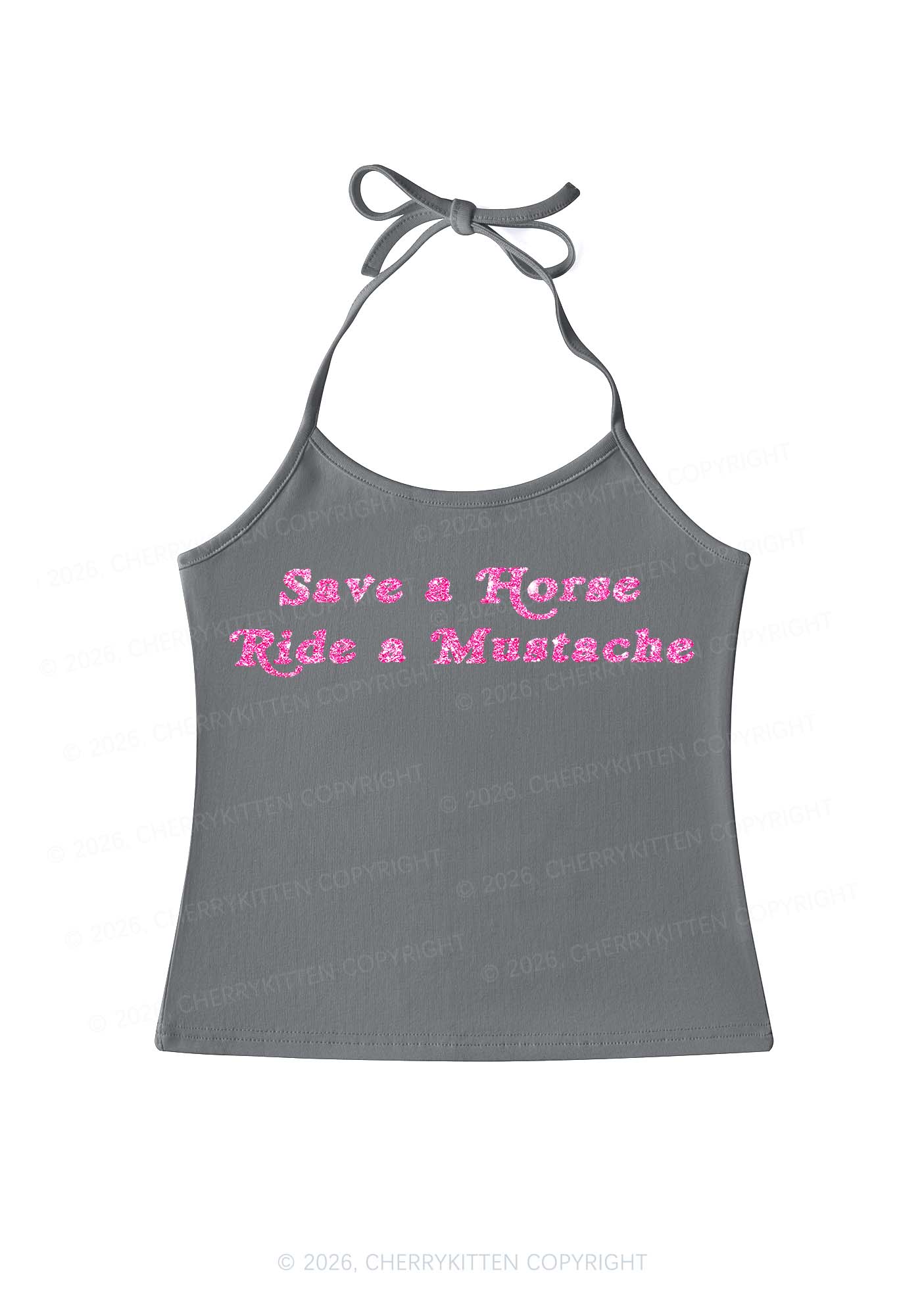 Glitter Ride A Mustache Y2K Halter Neck Cami Cherrykitten