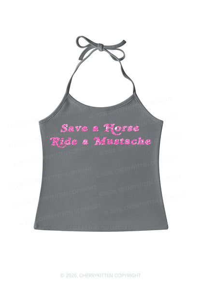 Glitter Ride A Mustache Y2K Halter Neck Cami Cherrykitten