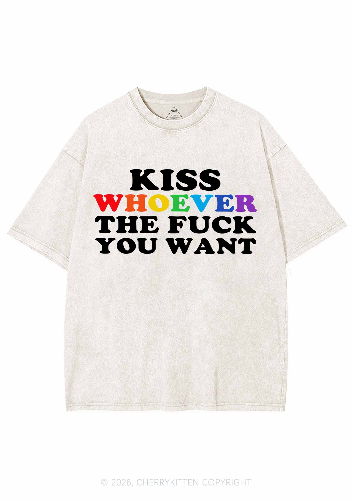 Kiss Whoever You Want Pride Y2K Shirts Washed Tee Cherrykitten