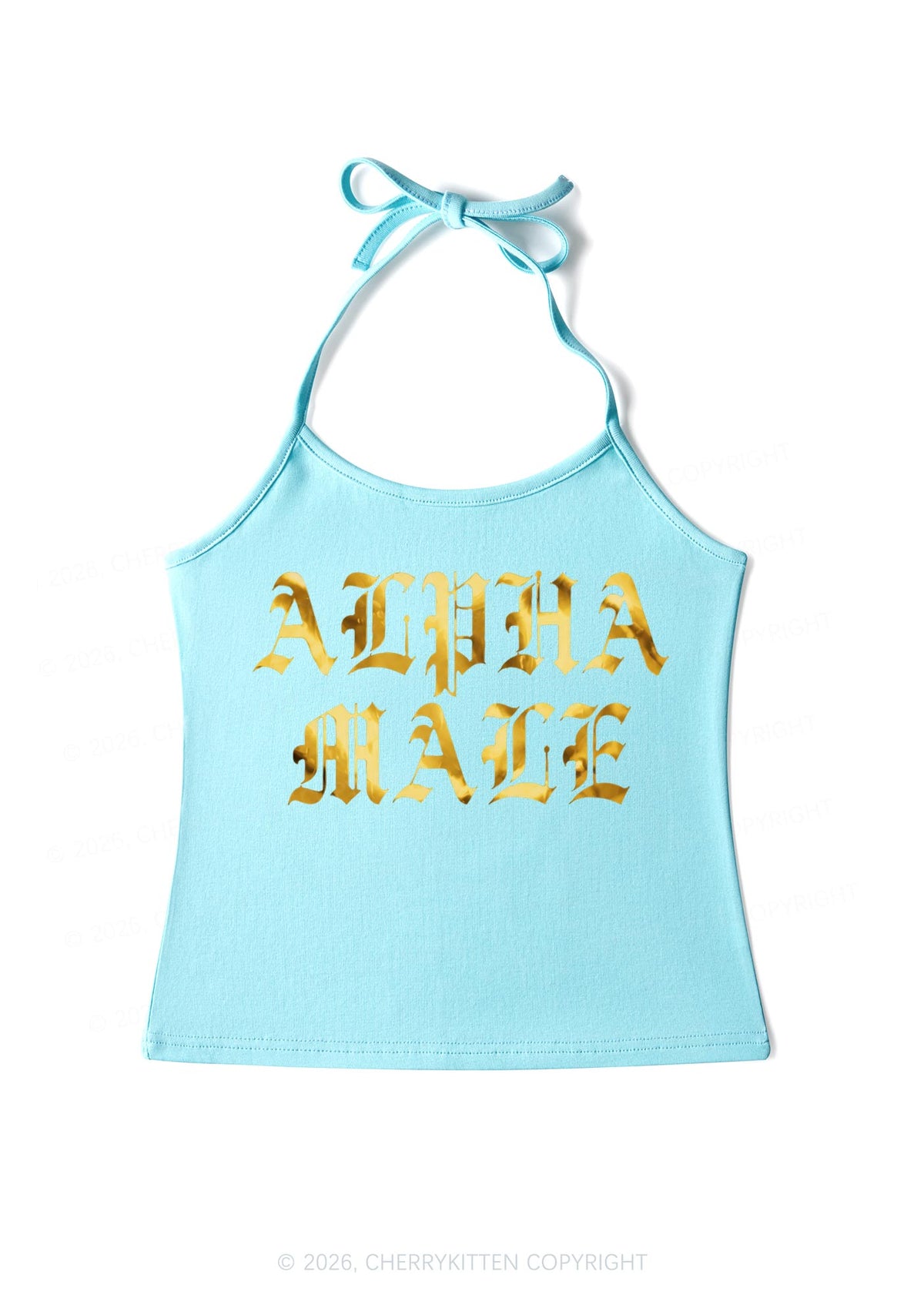 Alpha Male Silver Foil Printed Y2K Halter Neck Cami Cherrykitten