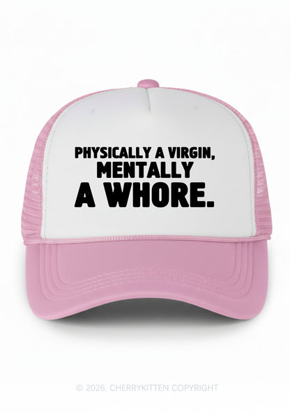 Mentally A Hore Y2K Colorblock Trucker Hat Cherrykitten