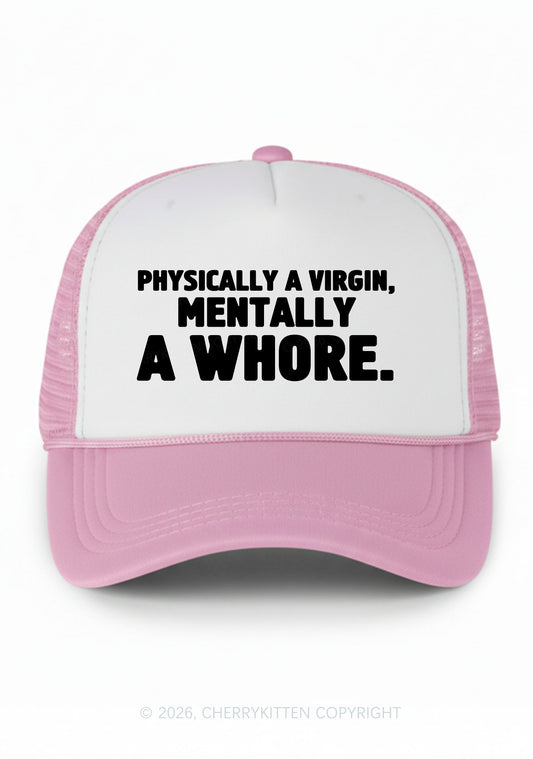 Mentally A Hore Y2K Colorblock Trucker Hat Cherrykitten