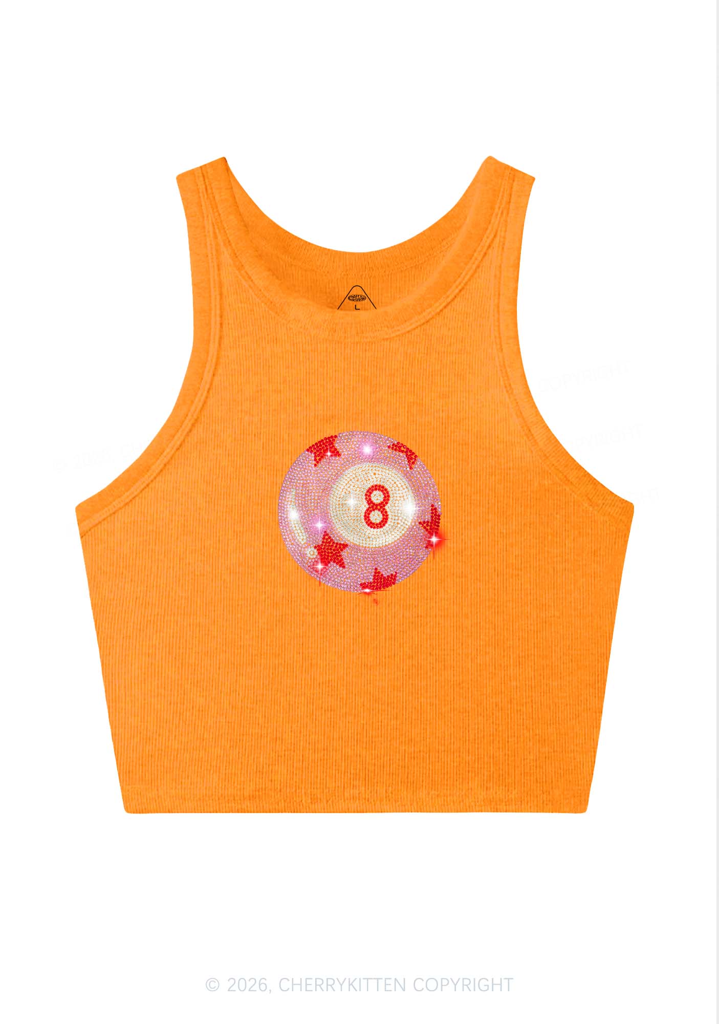 Rhinestone Pink Eight Ball Star Y2K Crop Tank Top Cherrykitten