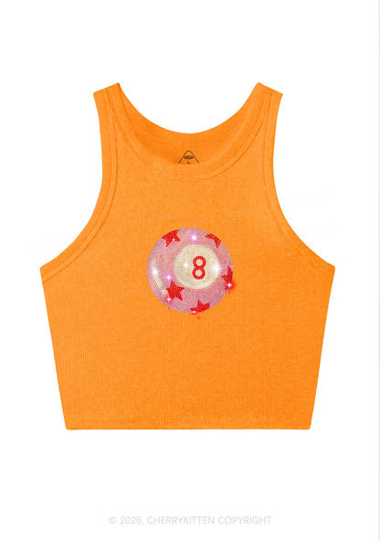 Rhinestone Pink Eight Ball Star Y2K Crop Tank Top Cherrykitten