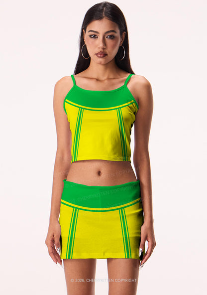 Yellow Green Flame Y2K Print Mini Skirt Cherrykitten