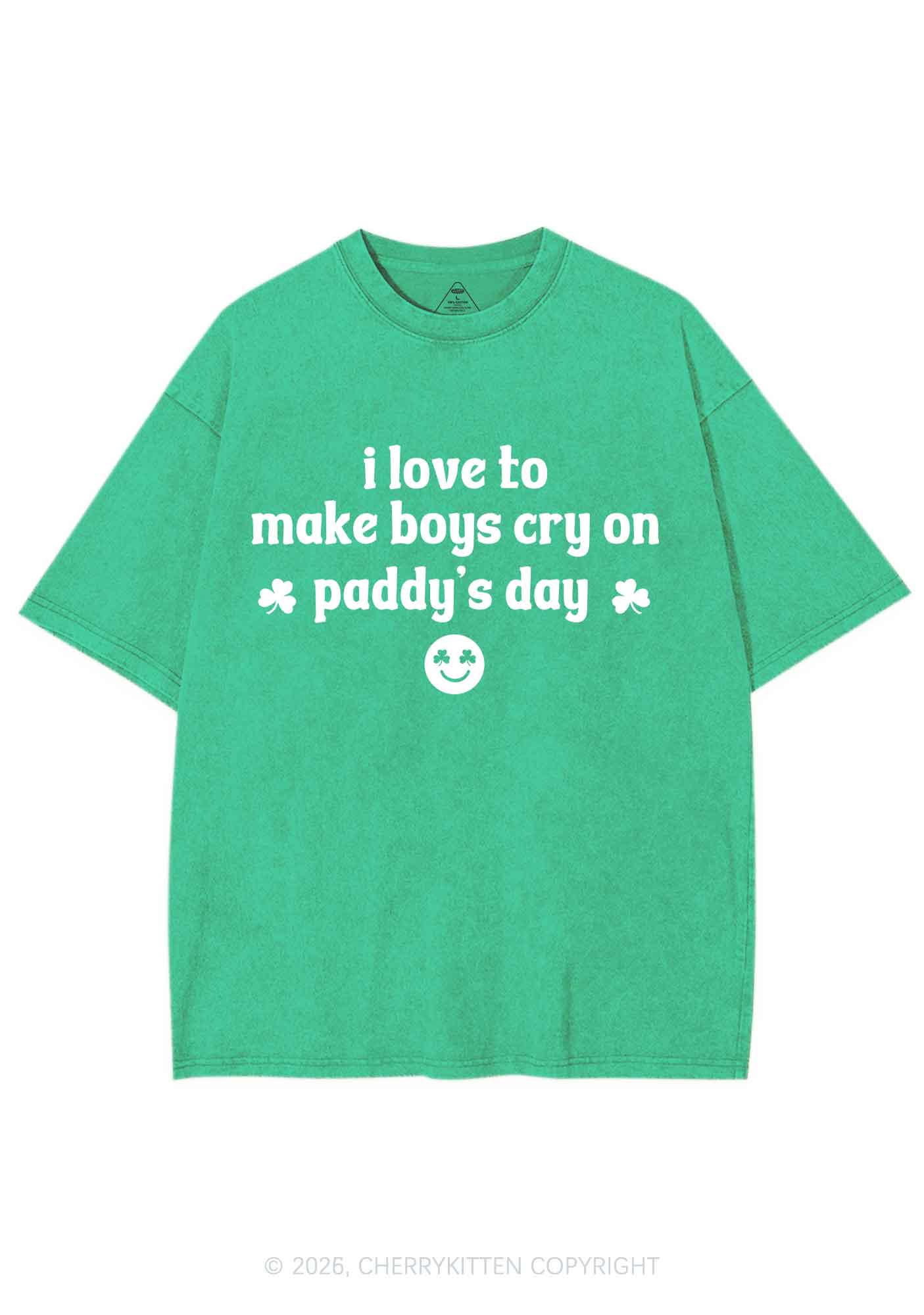 Make Boys Cry On Paddys Day St Patricks Y2K Shirts Washed Tee Cherrykitten