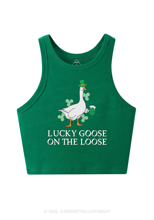 Lucky Goose On The Loose St Patricks Y2K Crop Tank Top Cherrykitten