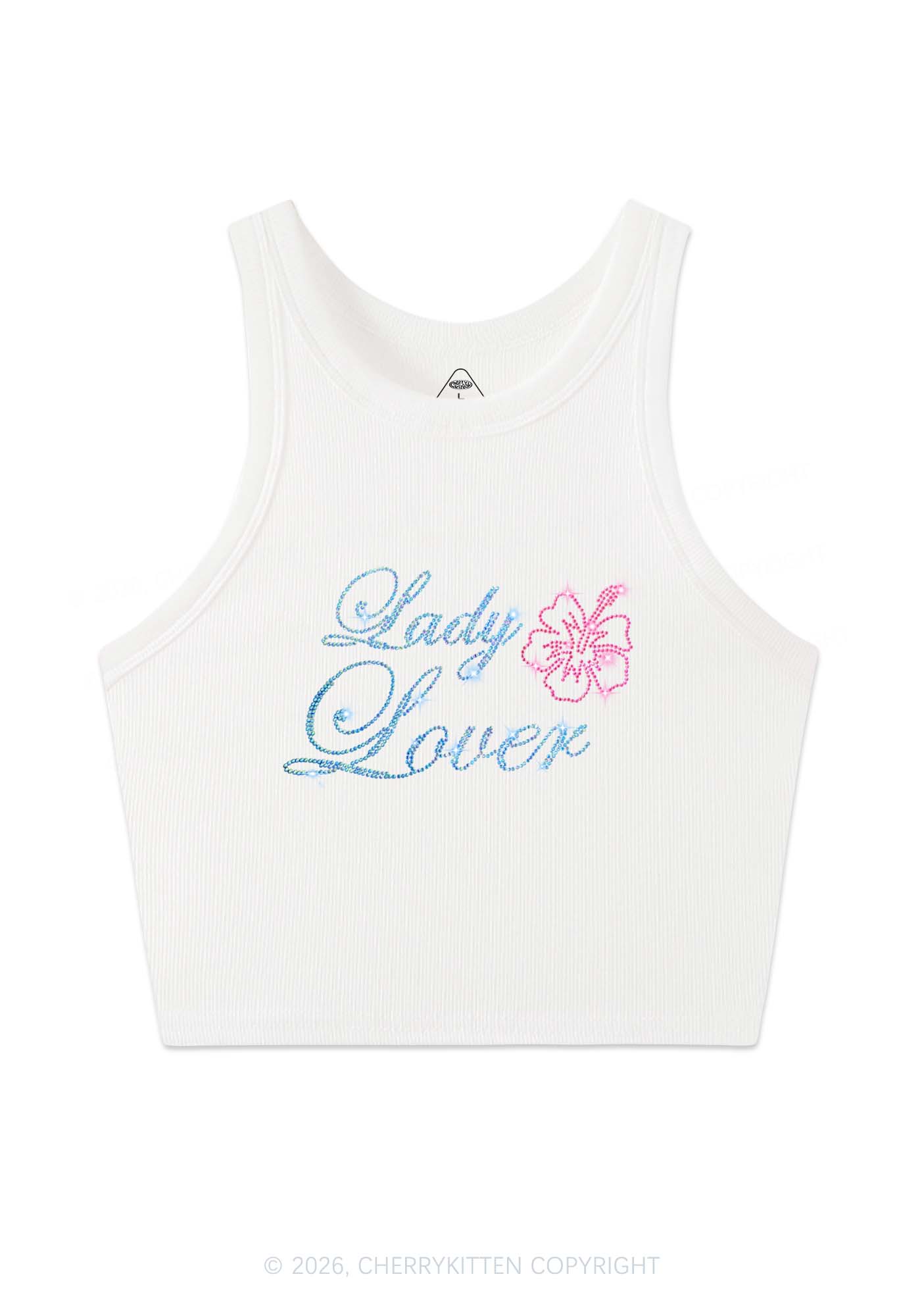 Rhinestone Lady Lover Pride Y2K Crop Tank Top Cherrykitten