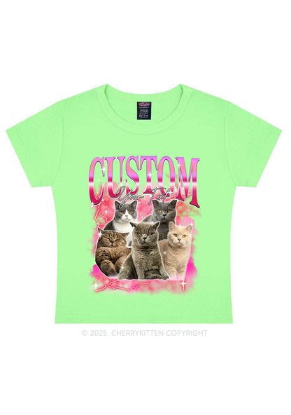 Custom Neon Lightning Cat Photo Y2K Baby Tee Cherrykitten
