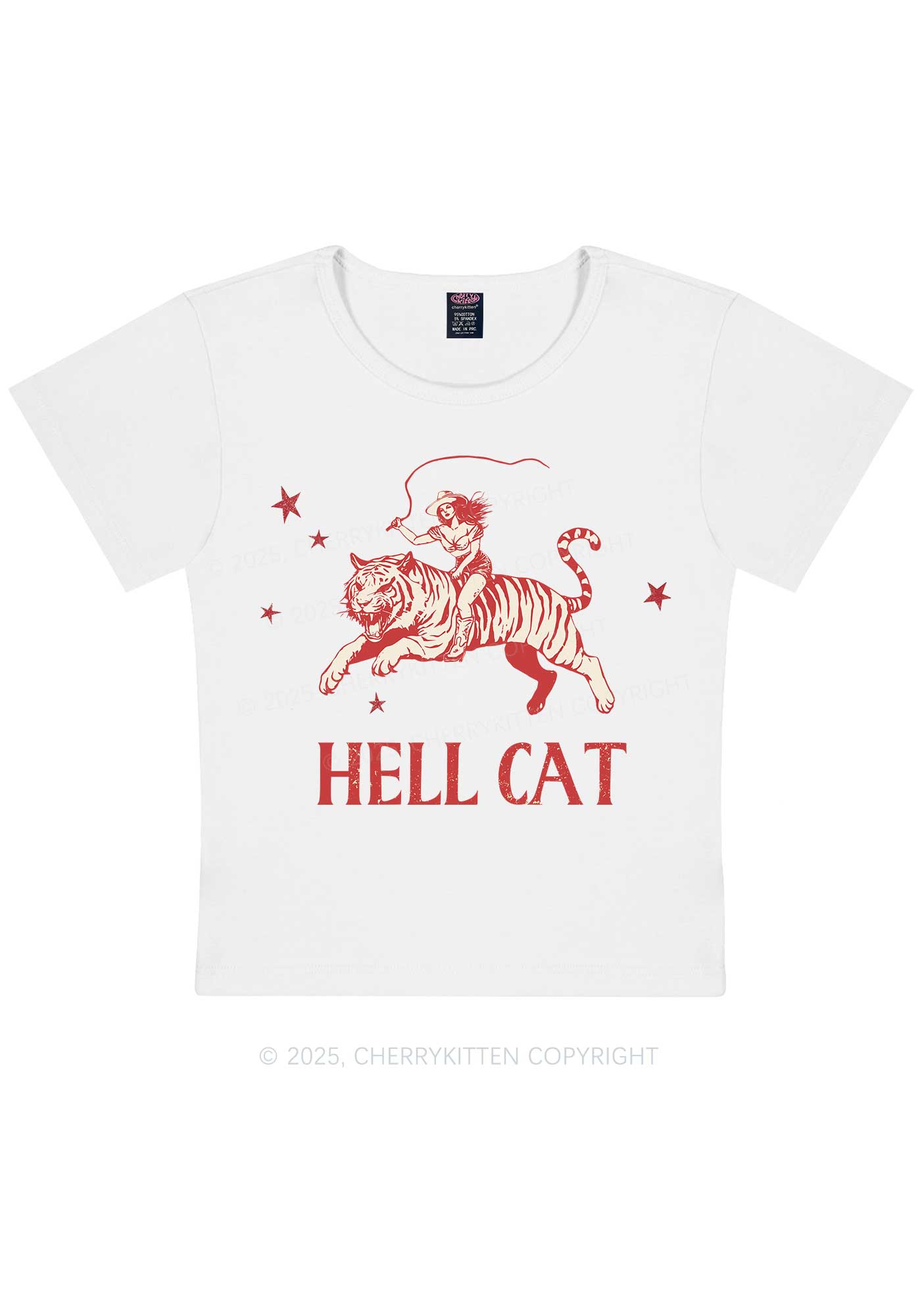 Cowgirl Hell Cat Y2K Baby Tee Cherrykitten