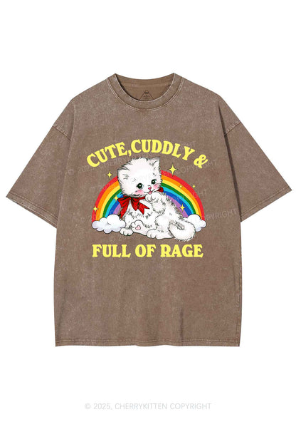 Cuddly Cat Full Of Rage Y2K Shirts Washed Tee Cherrykitten