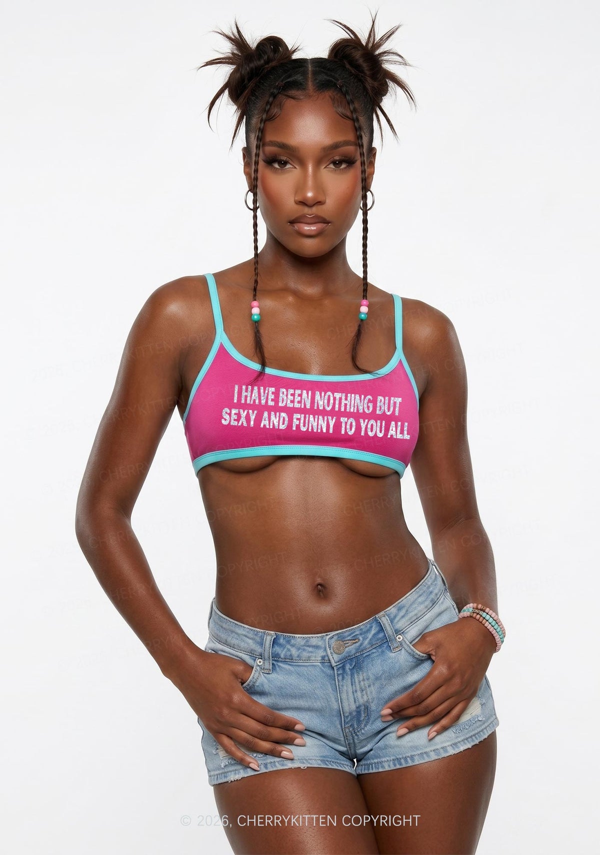 Glitter I Have Been Funny Y2K Super Crop Cami Cherrykitten