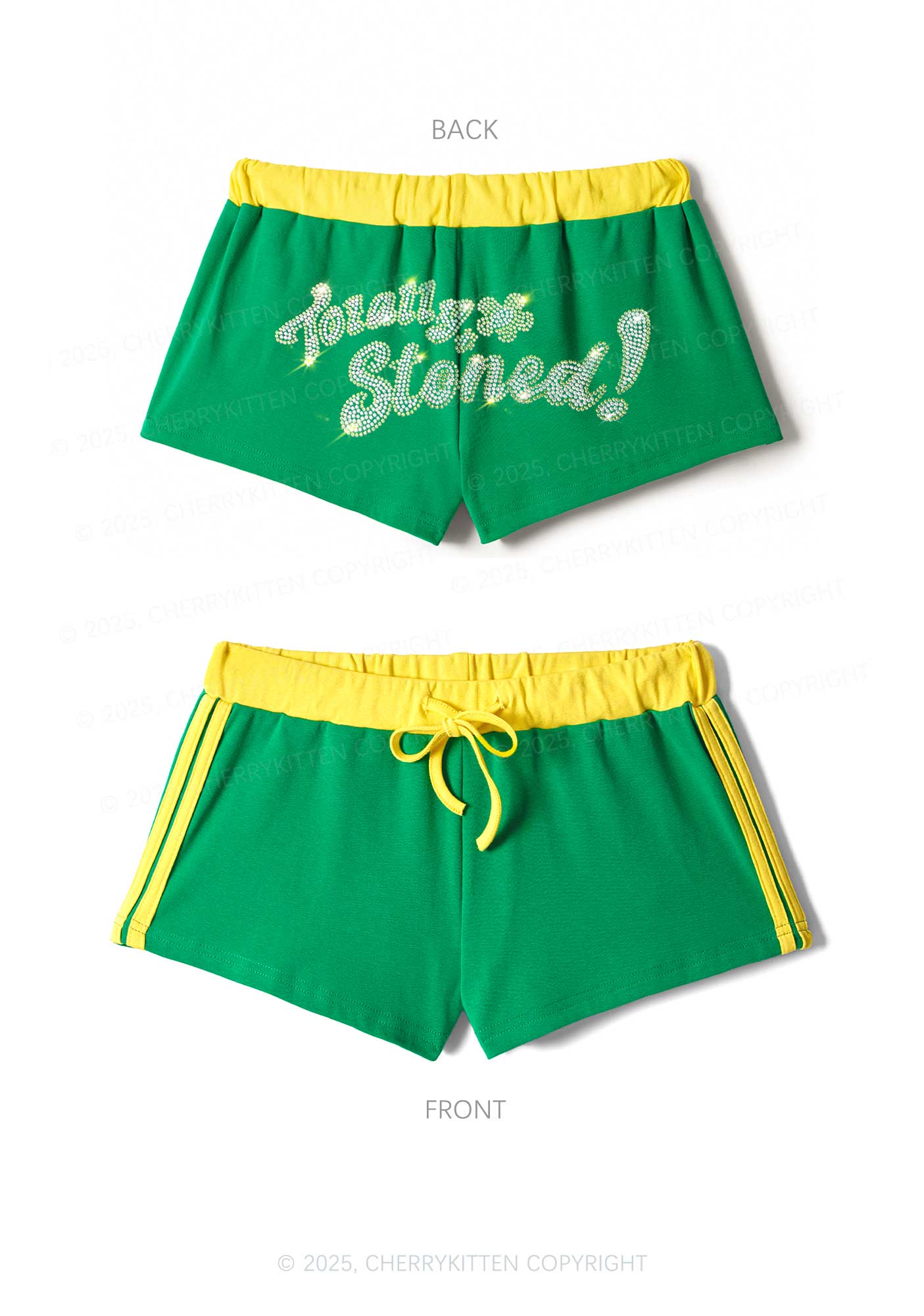 Rhinestone Totally Stoned Y2K Drawstring Mini Shorts Cherrykitten