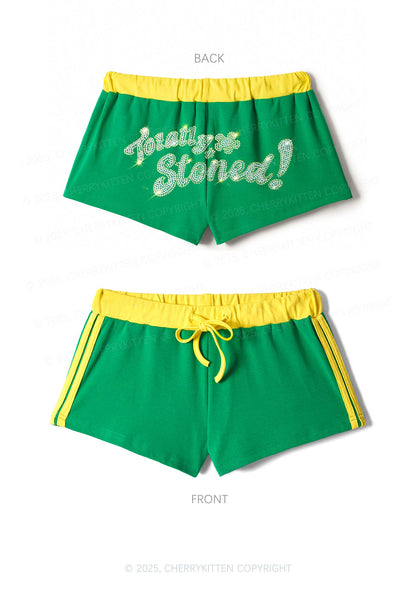 Rhinestone Totally Stoned Y2K Drawstring Mini Shorts Cherrykitten