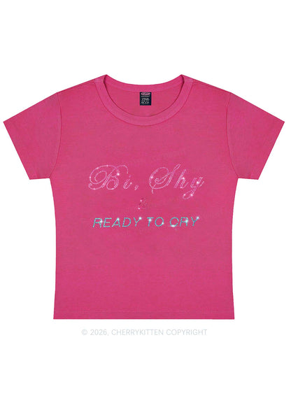 Rhinestone Bi Shy And Ready To Cry Pride Y2K Baby Tee Cherrykitten