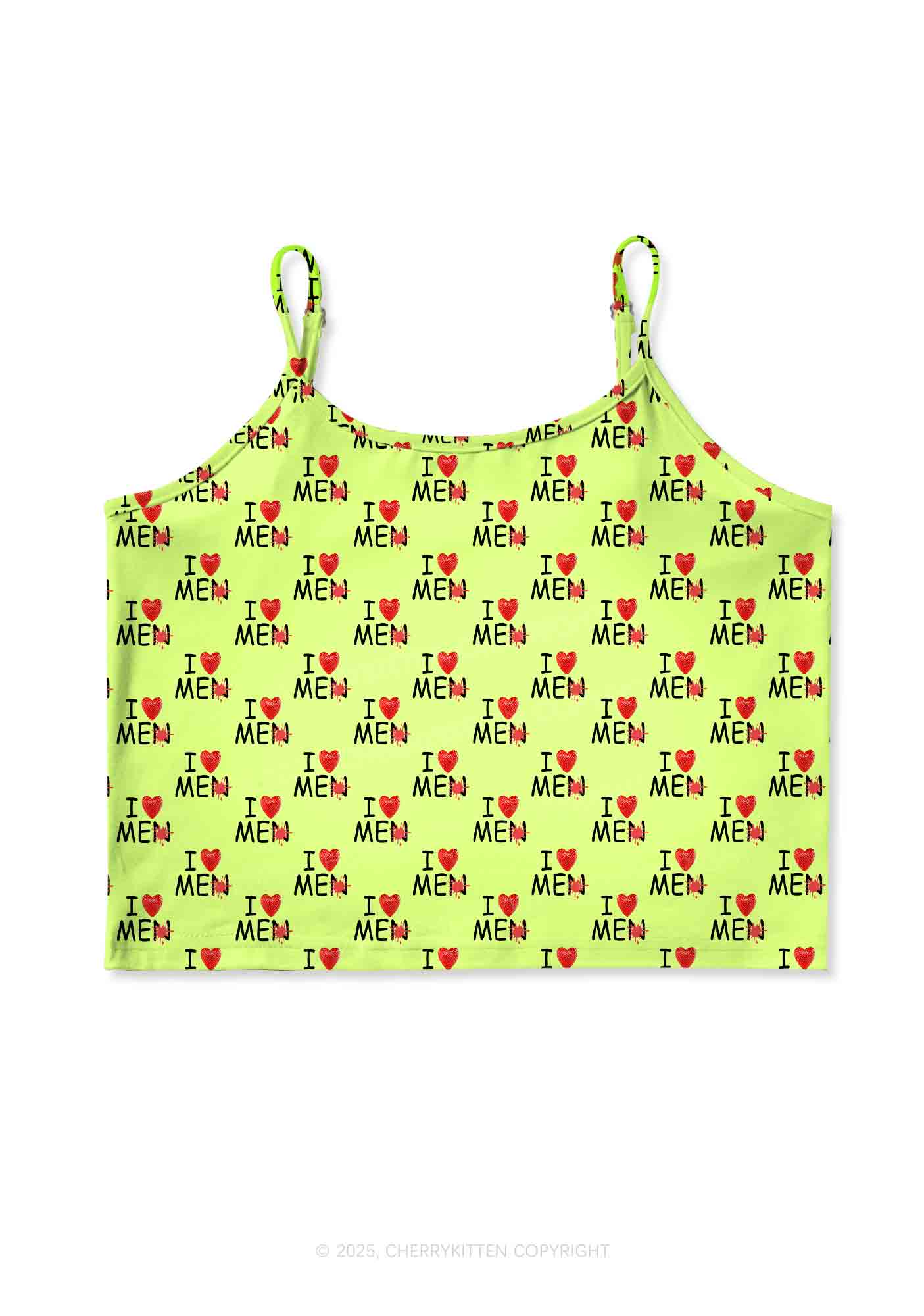 Love Me Not Men Green Valentine's Day Y2K Print Cami Crop Top Cherrykitten
