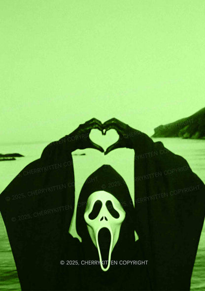 Halloween Seaside Ghost Heart Y2K Print Cami Crop Top Cherrykitten