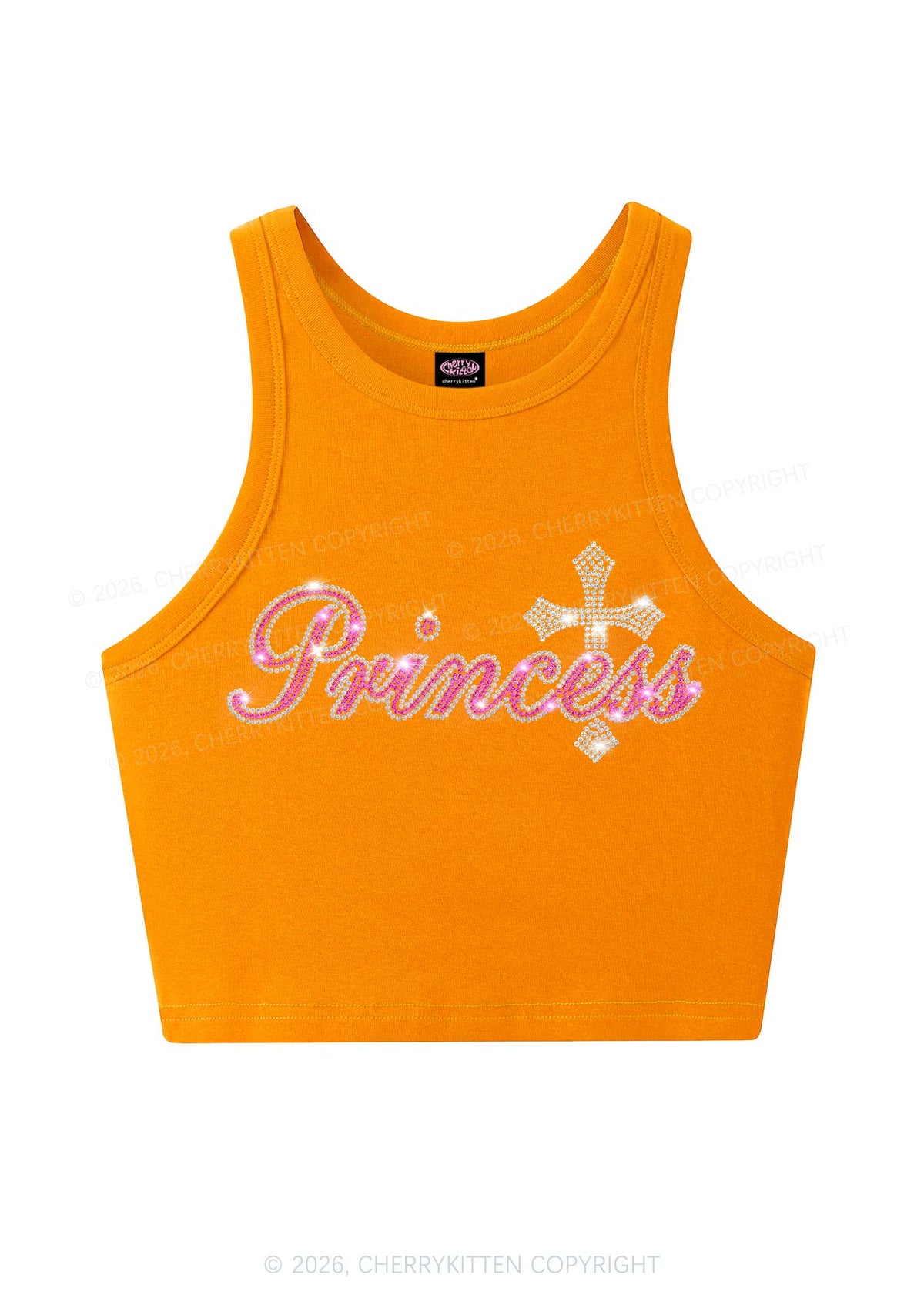 Rhinestone Princess Cross Y2K Crop Tank Top Cherrykitten