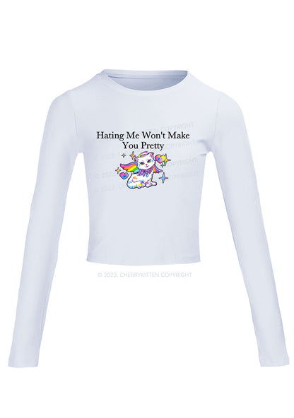 Hating Me Won't Make You Pretty Long Sleeve Crop Top Cherrykitten